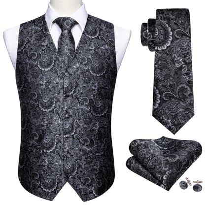 Men's Vest Embroidered Paisley Floral Waistcoat for Formal and Casual Wear — Green, Blue, Silver, Gray, Gold, Pink