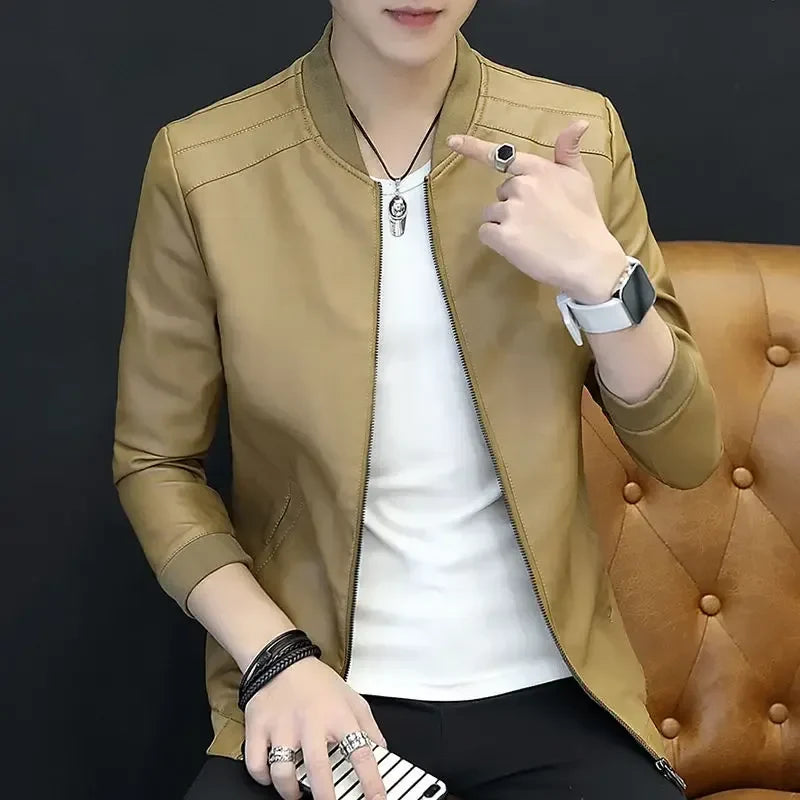 Brown Casual Men's Suit Jackets Trendy 2025 Korean Style Clothes Male Leather Blazer Single Models Luxury Designer Menswear Coat