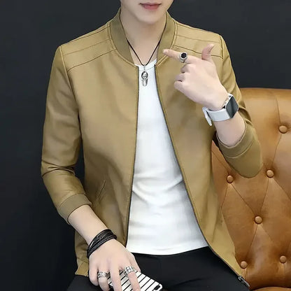 Brown Casual Men's Suit Jackets Trendy 2025 Korean Style Clothes Male Leather Blazer Single Models Luxury Designer Menswear Coat