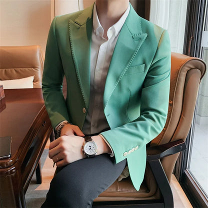 2022 Classic Green Blue Jacket Uniform Groom Tuxedos Mens Wedding Suits Peaked Lapel Man Business Blazer Groomsmen Prom Dress