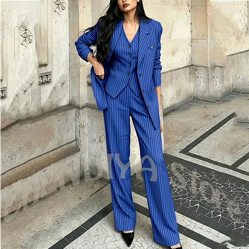 Tailor-Made Striped Suit For Women High Quality Peaked Lapel Single Breasted Three Piece Business Office Lady Formal Outfit