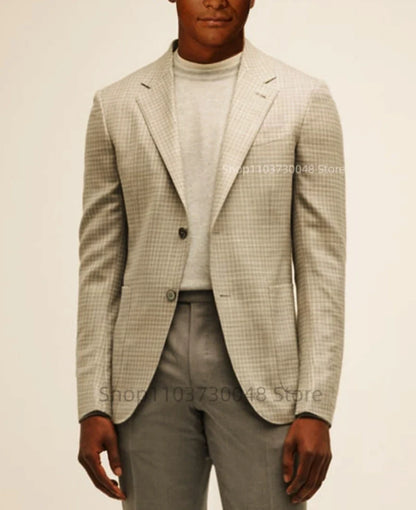Casual Single Breasted Plaid Suits Blazer Slim Fit Beige Houndstooth Wedding Groom Tuxedo Jacket Fashion Costume Winter One Coat