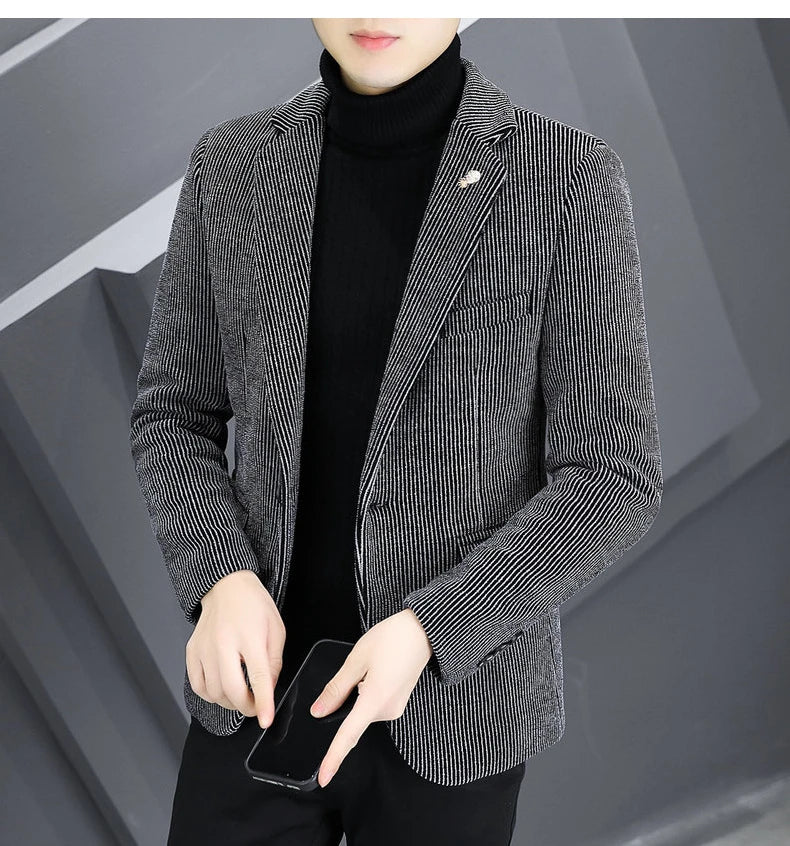 Blazer Autumn/Winter Golden Sable Velvet and Cotton Thickened Thermal Small Suit Fashion Business Men's Slim Blazer