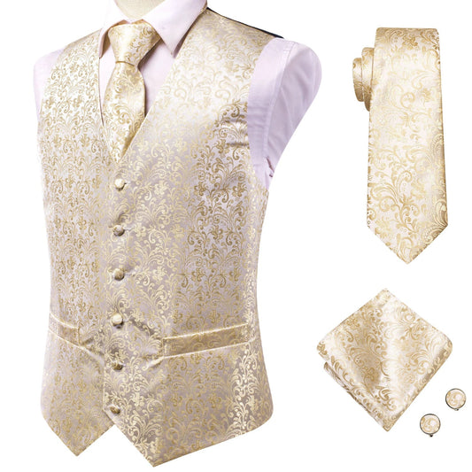 Men's Vest Suit Set – Champagne Gold Paisley Waistcoat for Weddings & Formal Events