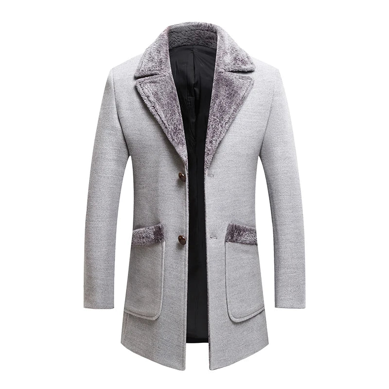 High-quality, fashionable, cool, trendy and versatile men's mid-length woolen collar casual woolen coat