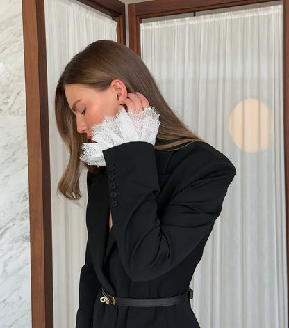 Fall,Winter,European,Clothes,Black suit,Coat,Chic,Sexy,Patchwork,Lace,Pocket,Women,Tops,Long Sleeve,Hot,Jacket,2026,New,6717001