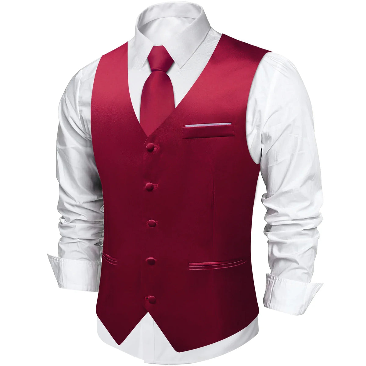 Men's Satin Suit Vest Set with Tie Handkerchief and Cufflinks for Wedding and Prom
