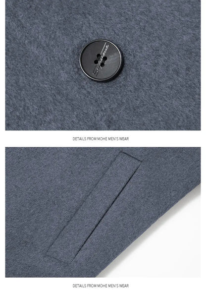High-quality men's fashionable, stylish and versatile solid-color casual long woolen overcoat, wool woolen overcoat