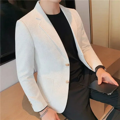 Men's Single Breasted Blazer – Korean Style Suit Jacket for Business & Smart Casual