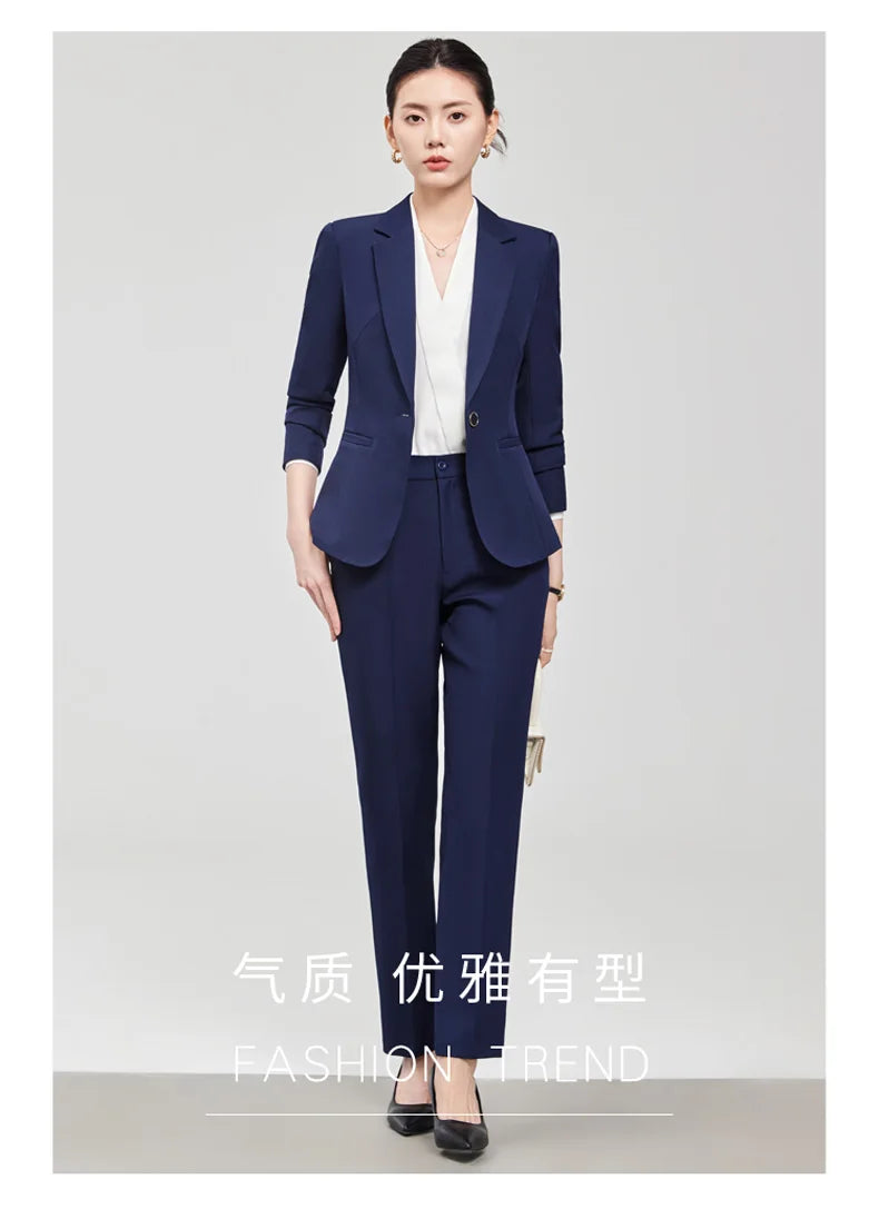 2025 new autumn and winter womens professional business formal fit two-piece suit jacket + pants. Elegant and stylish