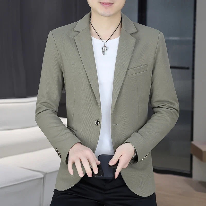 Men's Autumn New Style Slim Fit Pure Color Korean Fashion Administrative Little Suit Jacket Trendy Versatile Top Coat