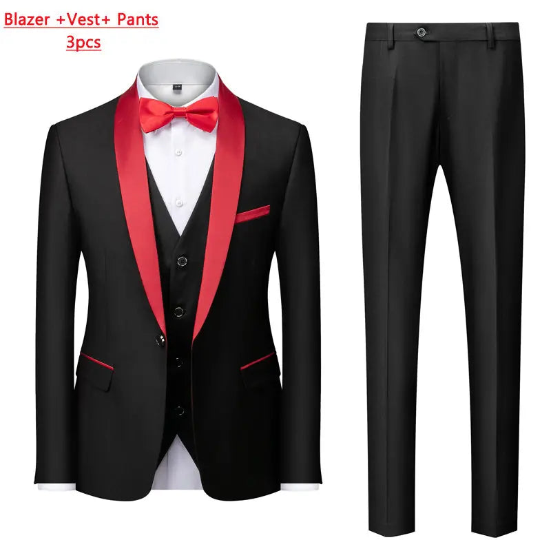Men's Slim Fit Formal Suit Set – Blazer, Vest & Pants for Weddings & Parties
