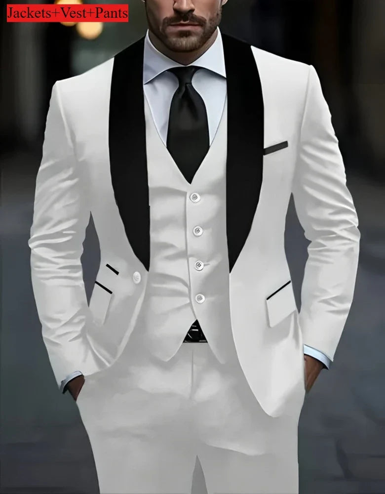 Ensemble de costume habillé pour homme, coupe ajustée, décontracté pour affaires, smoking de mariage, manches longues, revers crantés, marié