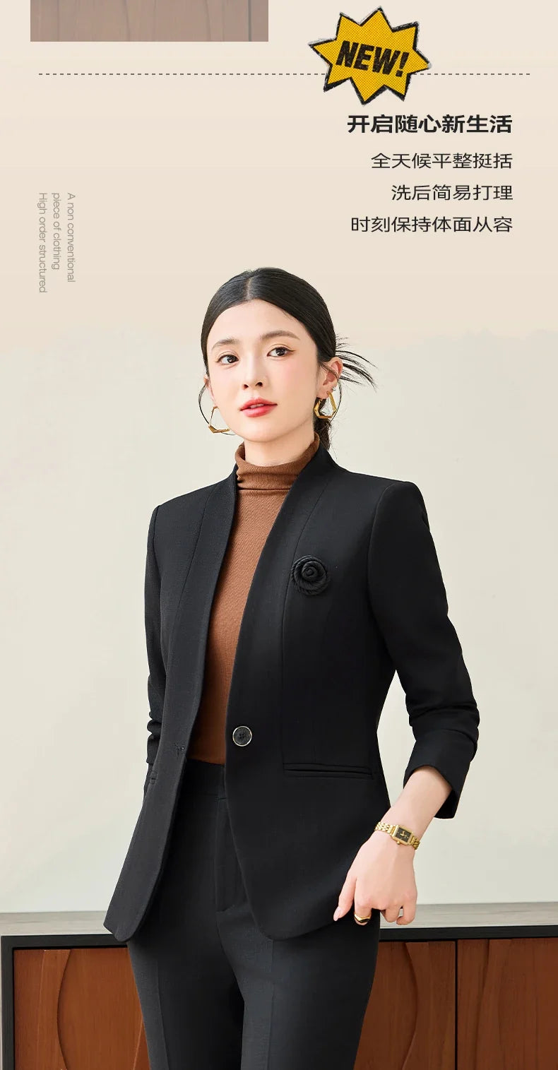 Fashionable professional women's two-piece trousers + suit jacket, slim and elegant. 2025 autumn winter new styles