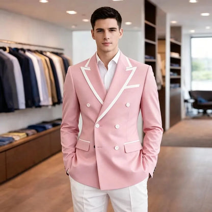 New Fashion Double Breasted Jacket for Men Peak Lapel Slim Fit Suit Blazer for Prom Party Wedding Business One Coat