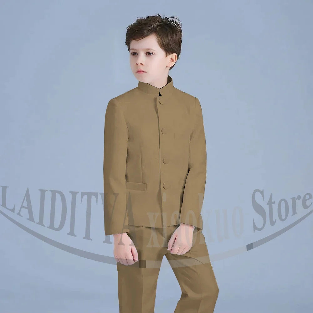 Boy Suits Fashion Stand Collar Single Breasted Outfits 2 Piece Formal Party Tuxedo Daily Casual Slim Children's Clothing