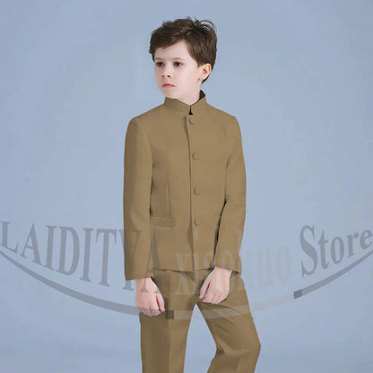 Boy Suits Fashion Stand Collar Single Breasted Outfits 2 Piece Formal Party Tuxedo Daily Casual Slim Children's Clothing
