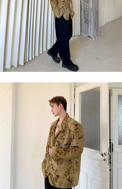 Blazer Casual Elegant Temperament Jacquard 2025 Coat Spring Men's Fashion Floral Printed Loose Male Jacket Clothes JY5533