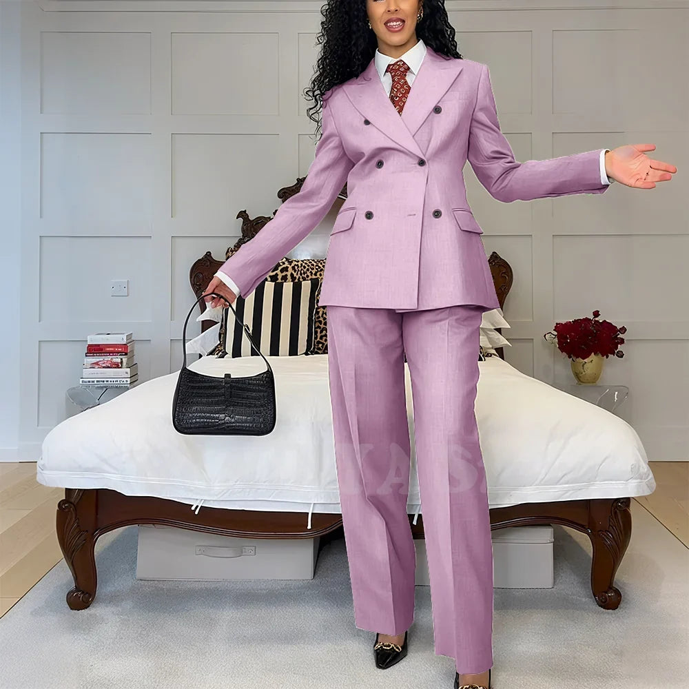 2025 New Summer Women's Suits Business Casual Outfits Double Breasted Peak Lapel Jacket Pants Custom Made High Quality Female
