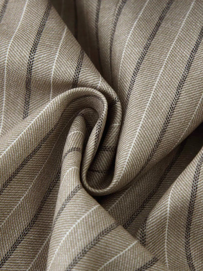 Women Khaki Striped Blazer Jacket Y2k 2000s Vintage Suit Coat European & American Elegant Fashion Belted Twill Blazer Outerwear