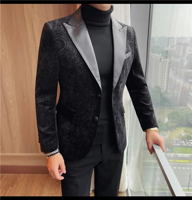 High-quality men's fashionable suit jackets, autumn and winter casual patchwork suits, new high-end patchwork suits