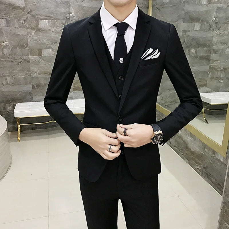 Men's Slim Fit 3-Piece Suit – Blazer, Vest & Pants for Business, Wedding & Smart Casual Wear