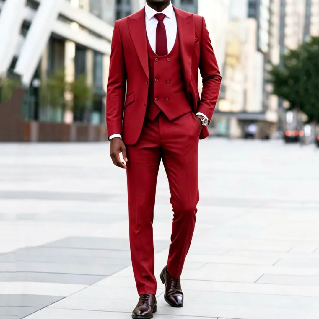 Men Suit Dark Brown 3 Pieces Solid With Lapel For Wedding Birthday Banquet Party Business Work Office Set Jacket Vest Pants