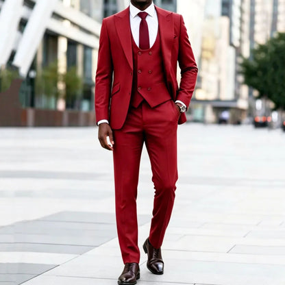 Men Suit Dark Brown 3 Pieces Solid With Lapel For Wedding Birthday Banquet Party Business Work Office Set Jacket Vest Pants