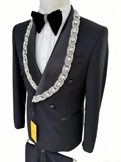 Exquisite Beaded Men's Suits 2 Pieces Wedding Groom Sets Handsome Slit Fit Tuxedo Host Costumes Elegant Suit Set For Performance