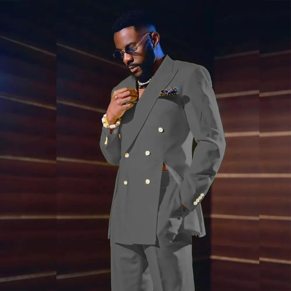 Costume Homme 2 Pièces Revers Pointe Croisé Blazer avec Pantalon pour Mariage Bal de Promo Dîner Tenue Décontractée Chic