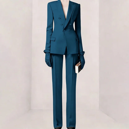 Purple Women Suit Double-breasted Peaked Lapel Two Pieces(Jacket+Pants) Modern Fashion Slim Business Office Lady Set Custom