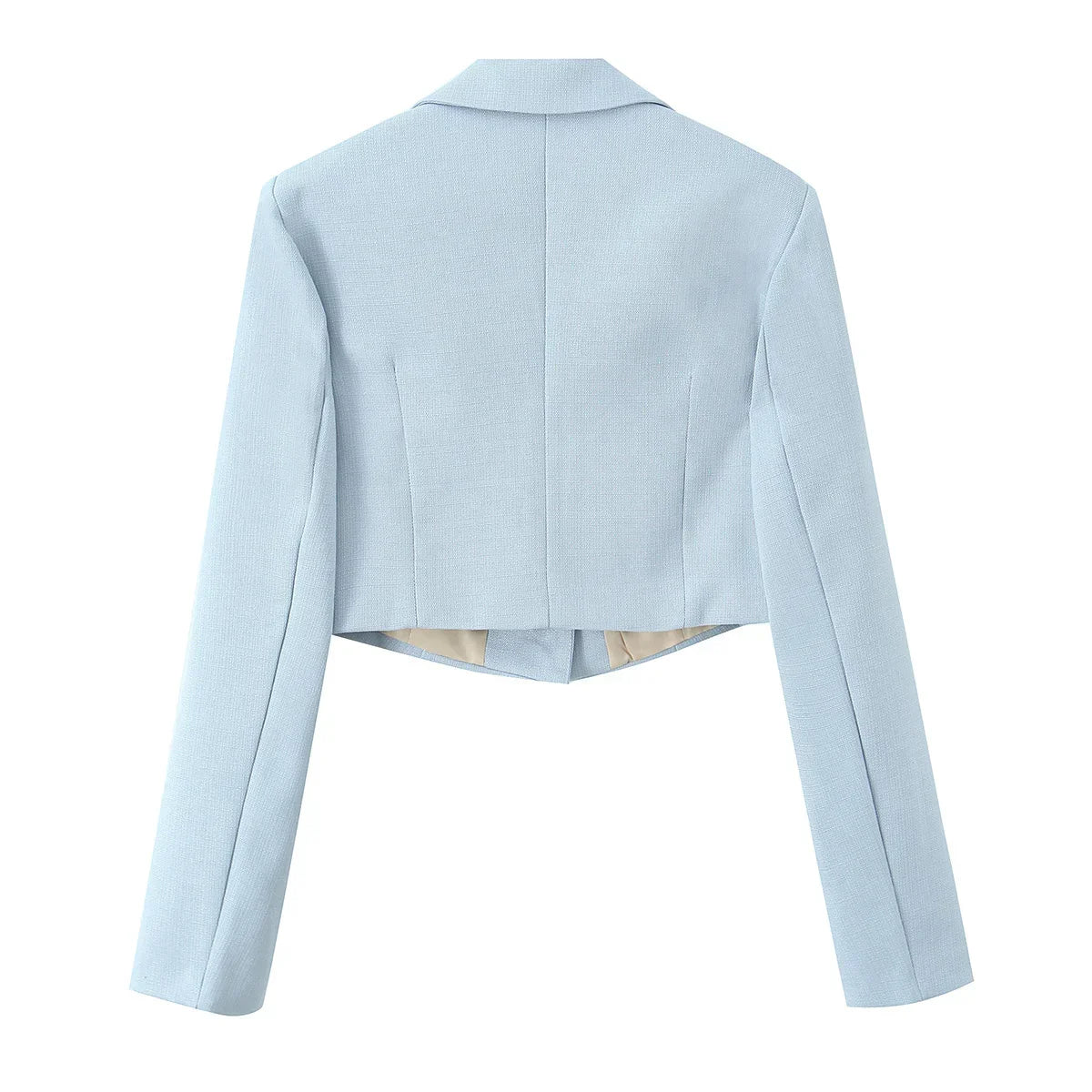 Spring Commuter Style Short Blue Suit Jacket Women's Fashionable Versatile Single Button Flip Collar Top Thin Long Sleeve