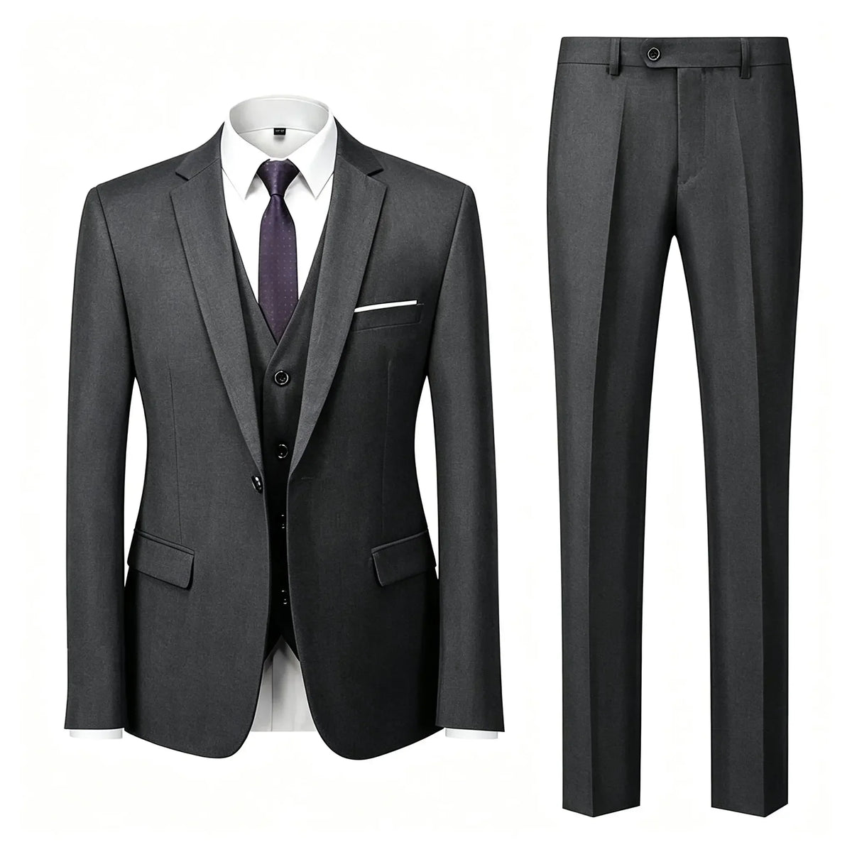 ( Jacket+Vest+Pants ) Brand Solid Color Formal Office Business Men's Suit Groom Wedding Dress Party Male Casual Suits