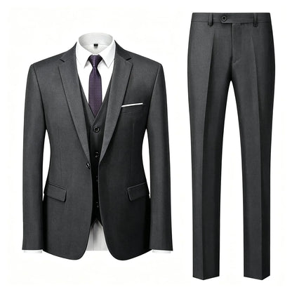 ( Jacket+Vest+Pants ) Brand Solid Color Formal Office Business Men's Suit Groom Wedding Dress Party Male Casual Suits