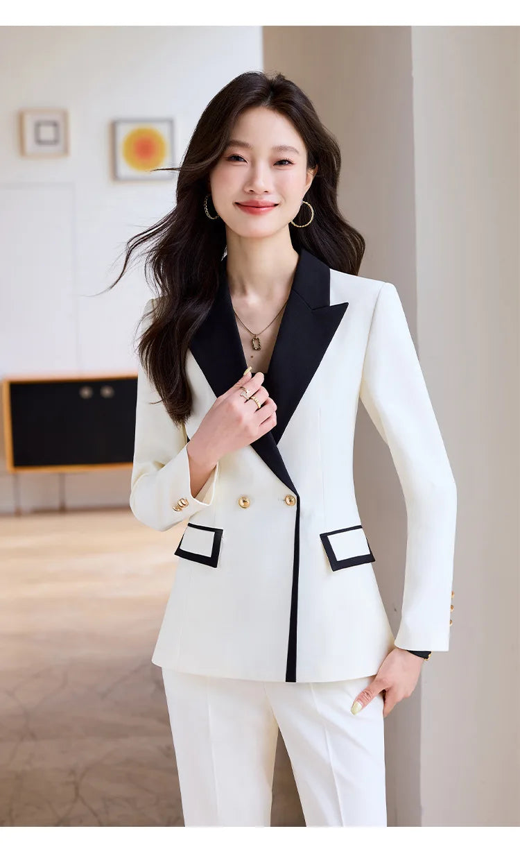 Elegant Business Chic Formal Blazer Pants Set for Woman Spring Autumn 2025 Fashion Hit Color Jackets Trousers Suits 2 Piece