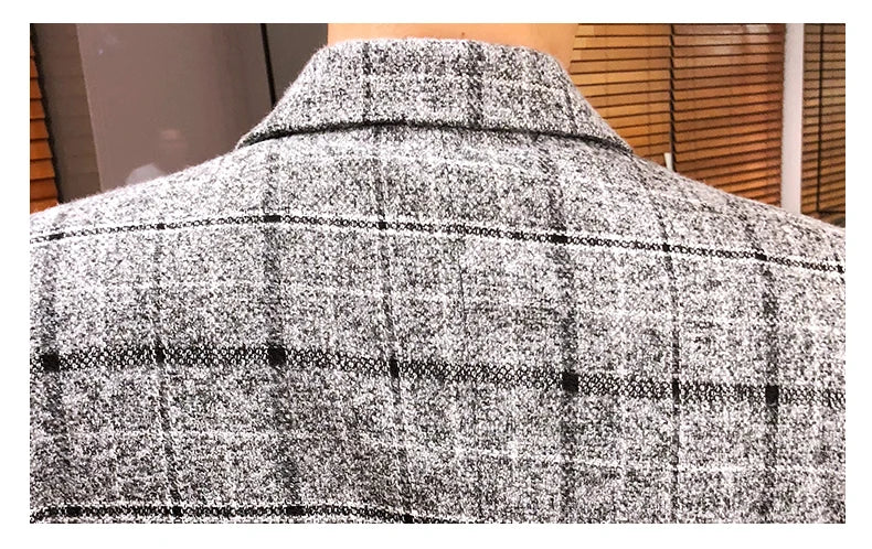 2025 New Men's Casual Plaid Suit Jacket Male Linen Plaid Business Self-cultivation Wedding Dress Party Suit Coat Plus Size S-5XL