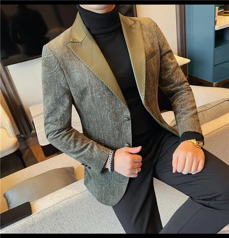 High-quality men's fashionable suit jackets, autumn and winter casual patchwork suits, new high-end patchwork suits