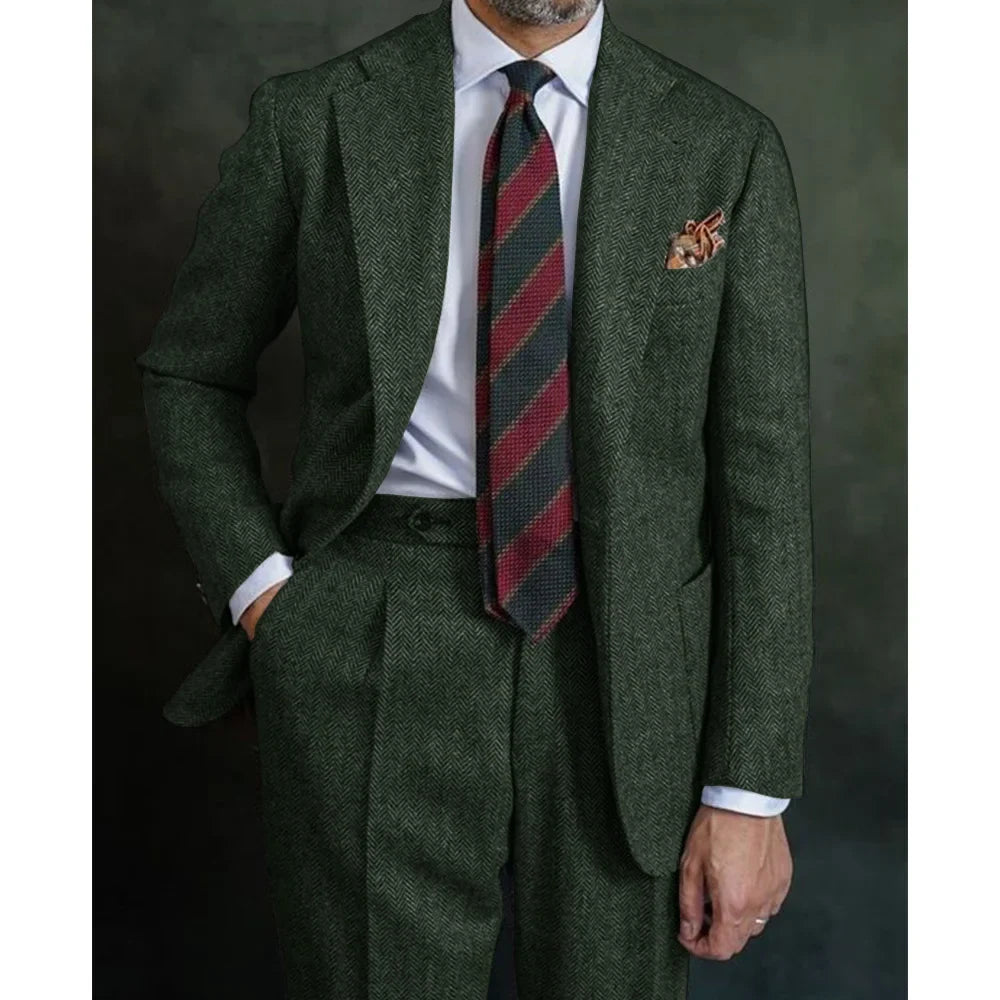 Men's 2-Piece Double-Breasted Suit Peak Lapel Slim Straight Fit for Wedding Business Casual