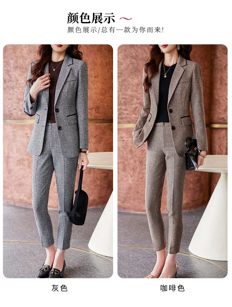 High Quality Fabric Women Business Suits With Pants and Blazer Coat Professional Autumn Winter Office Ladies Pantsuits Blazers