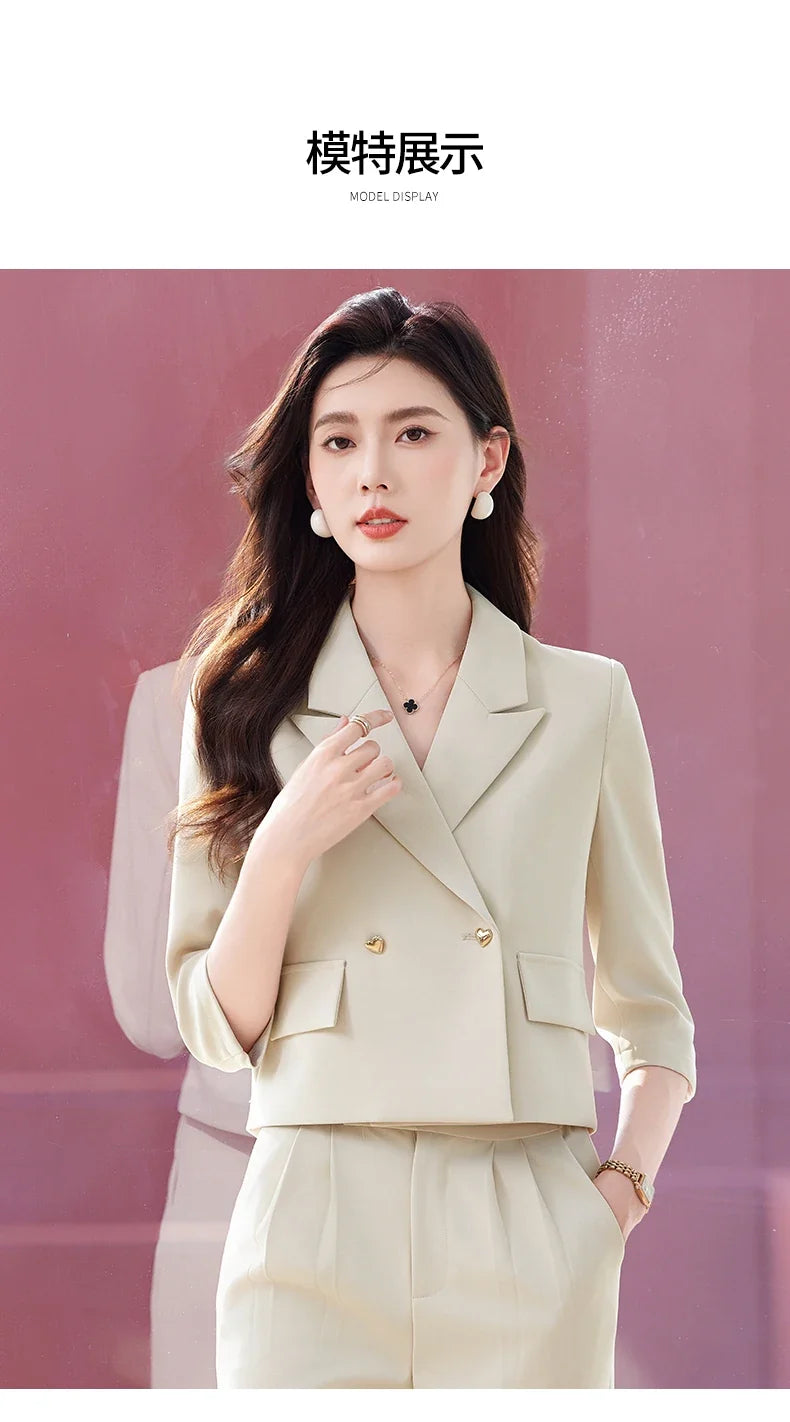 2025 New Fashionable Professional Womens Mid-Sleeve Suit Jacket + Pants. Soft and Comfortable