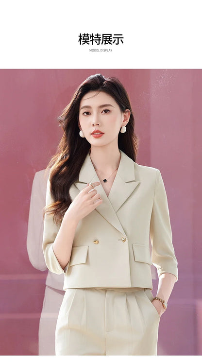 2025 New Fashionable Professional Womens Mid-Sleeve Suit Jacket + Pants. Soft and Comfortable