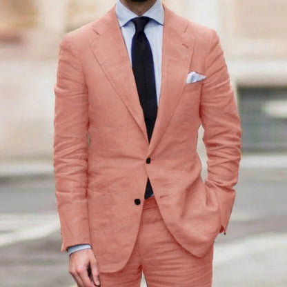 Casual Linen Men's Suits for Summer Beach Wedding 2 Pieces Italian Blazer Set Jacket Pants Bespoke Groom Tuxedos Male suit