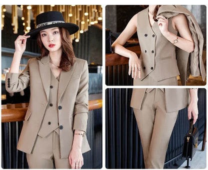 Spring/Autumn New Style Professional Beauty Salon Manager Workwear Women's 3 Piece Long Pants Suit Elegant High End Uniform