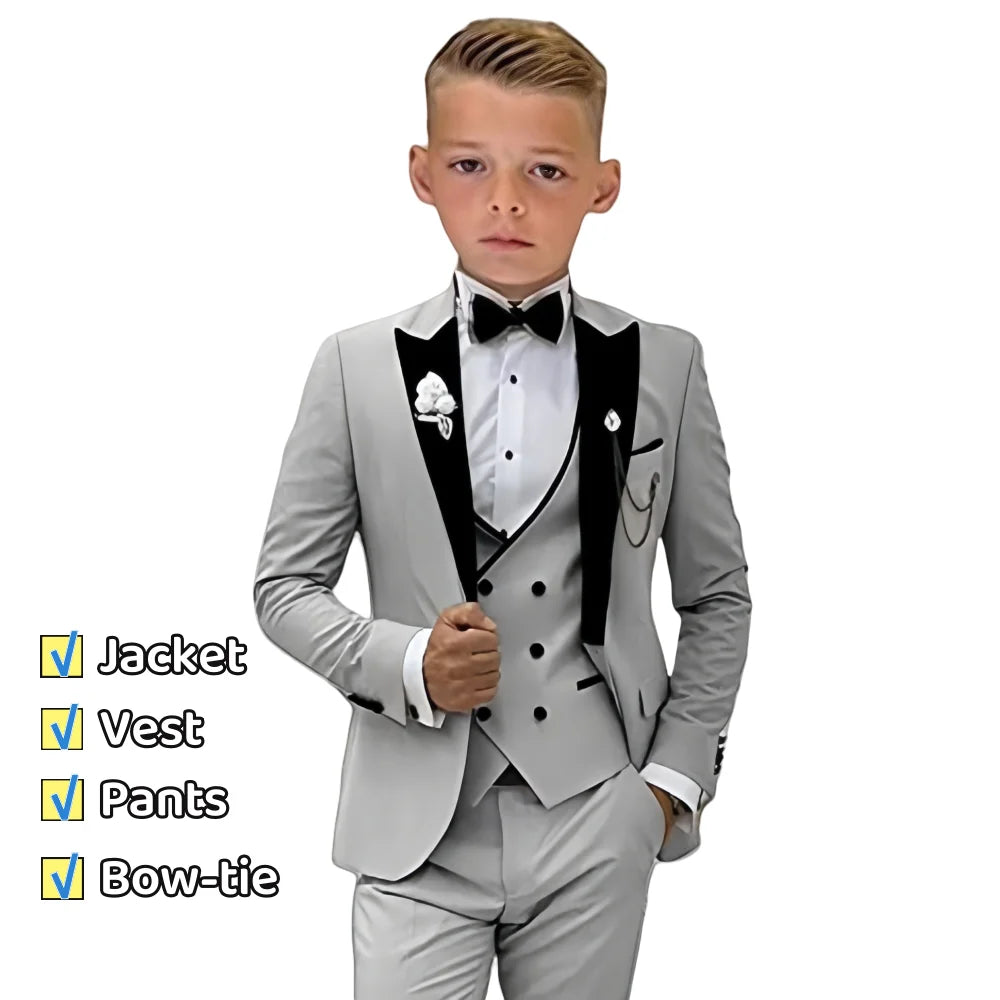 Boys 3-Piece Velvet Tuxedo Suit Set – Formal Slim-Fit with Notched Lapel for Boys