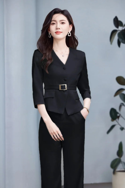 2025 new mid-sleeve spring and summer business womens two-piece suit jacket + pants. Slim fit, soft and comfortable
