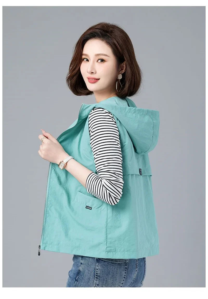 Spring Summer Woman Waistcoat New Casual Liner Sleeveless Jacket Women Zipper Hooded Thin Vest Female Outerwear Chaleco Mujer
