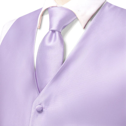 Men's Suit Vest 4-Piece Set – Solid Violet Lilac Woven Waistcoat for Weddings & Business Formal