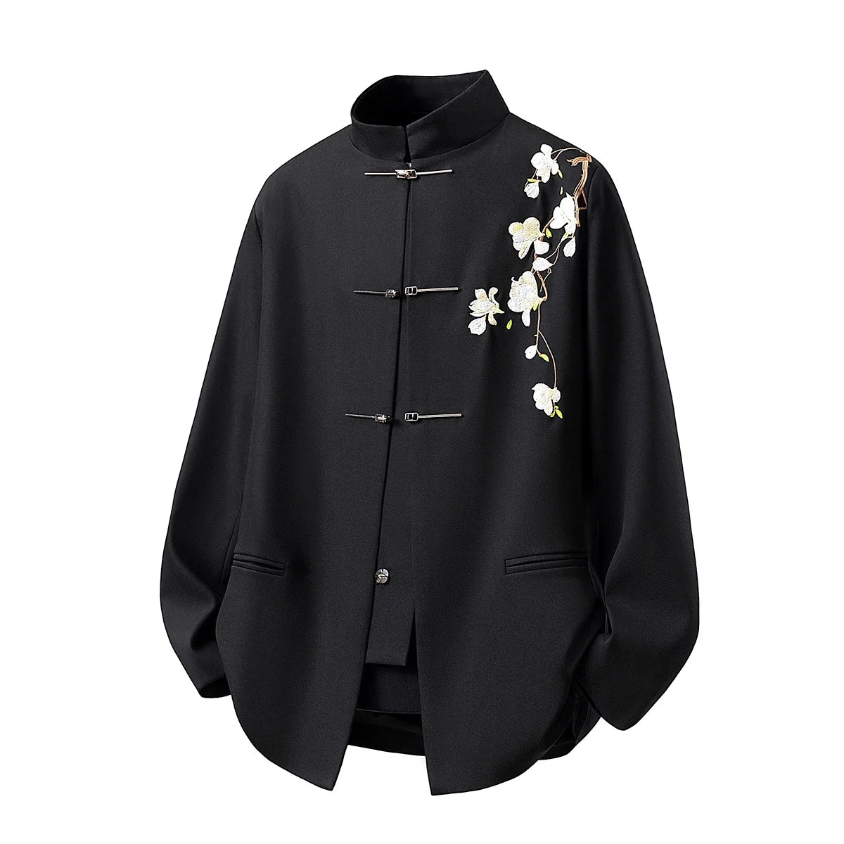 Chinese Style Dress Blazers for Man Suit Jacket 5XL Vintage Floral Embroidery Metal Buckle Elegant Men Blazer De Luxe Pour Homme