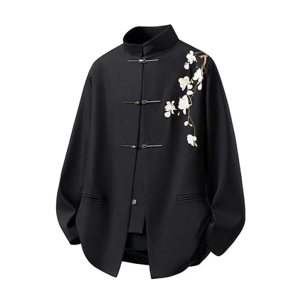 Chinese Style Dress Blazers for Man Suit Jacket 5XL Vintage Floral Embroidery Metal Buckle Elegant Men Blazer De Luxe Pour Homme