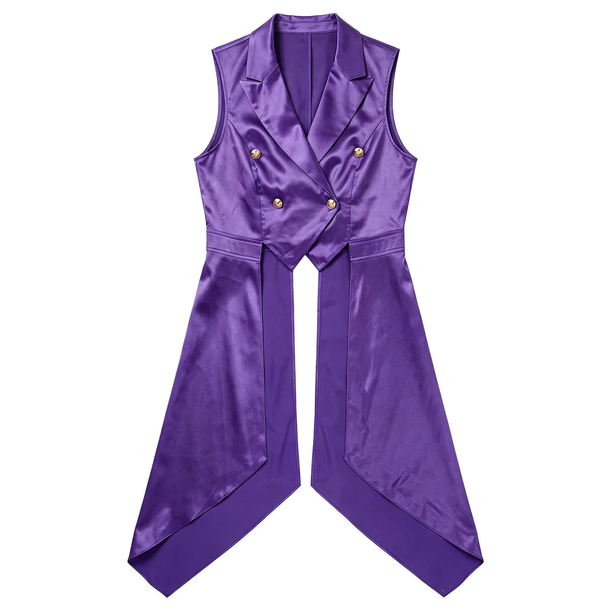Women Renaissance Victorian Waistcoat Sleeveless Satin Tailcoat Lapel Collar Irregular Hem Vest Top for Halloween Masquerade